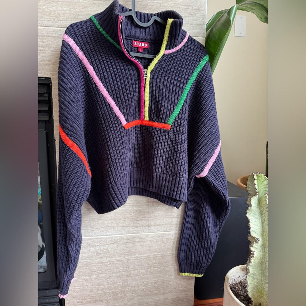 STAUD Hampton Half-zip Cropped Sweater